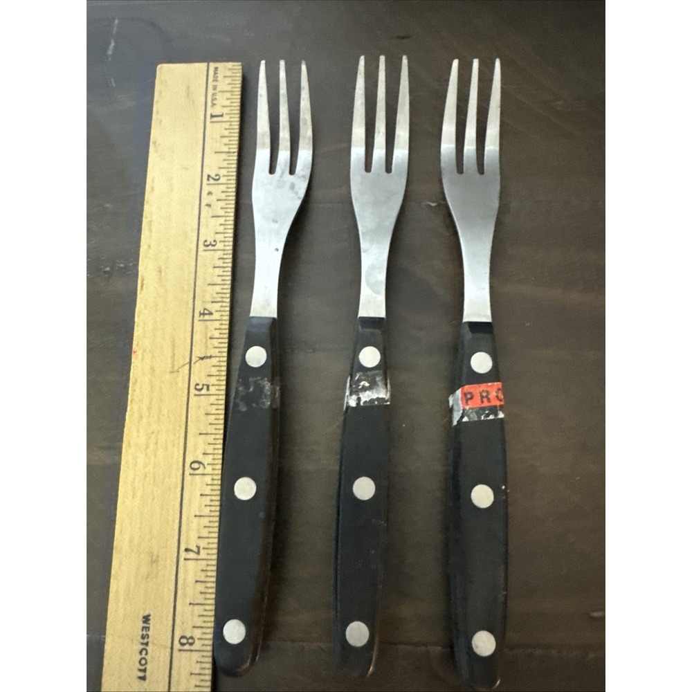 Dinner Forks Ronco Triple Rivet Black Plastic Melamine Handle Stainless Forged-3 - Picture 2 of 6